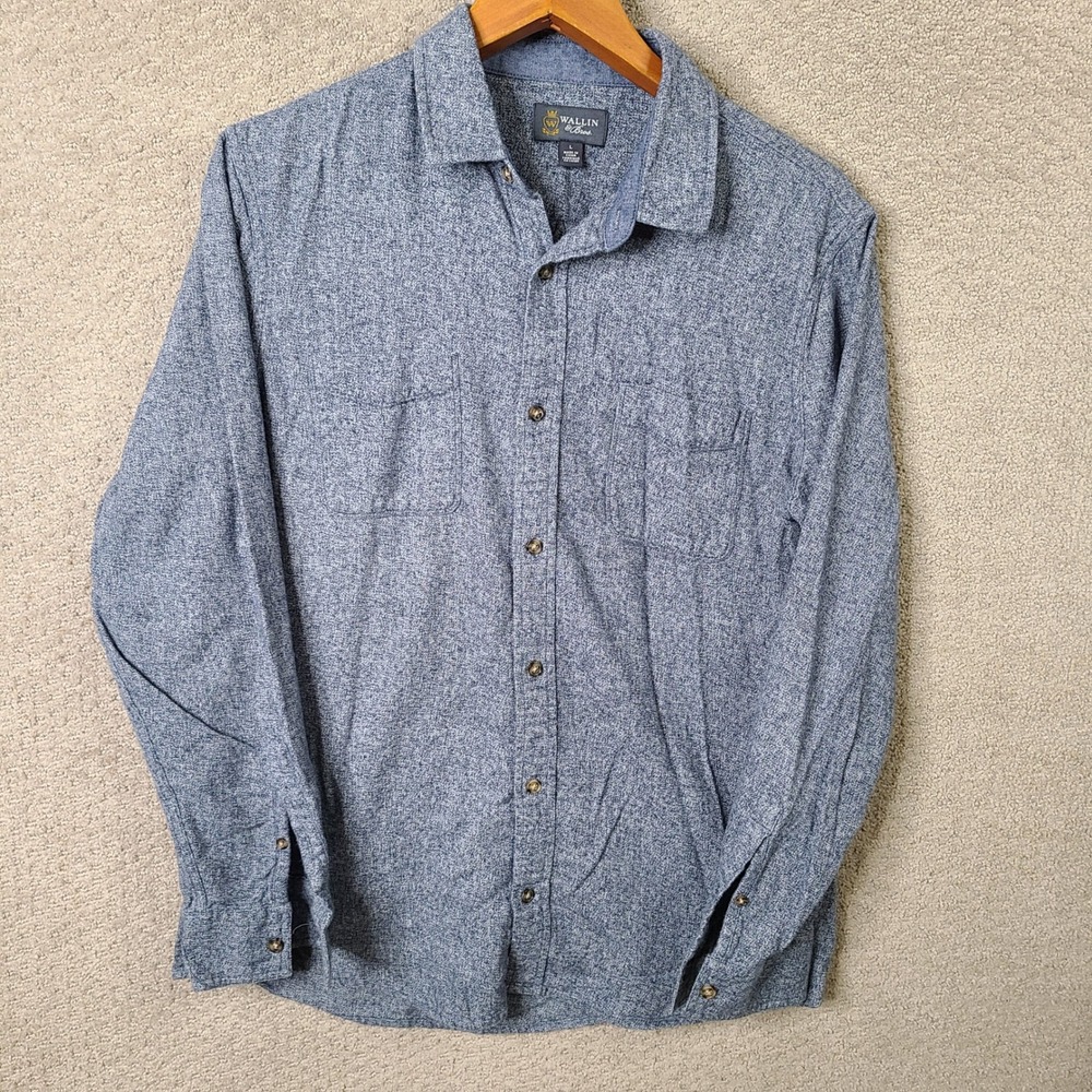 Wallin & Bros Shirt Mens Large Blue Button Down Long‎ Sleeve Cotton Casual Work